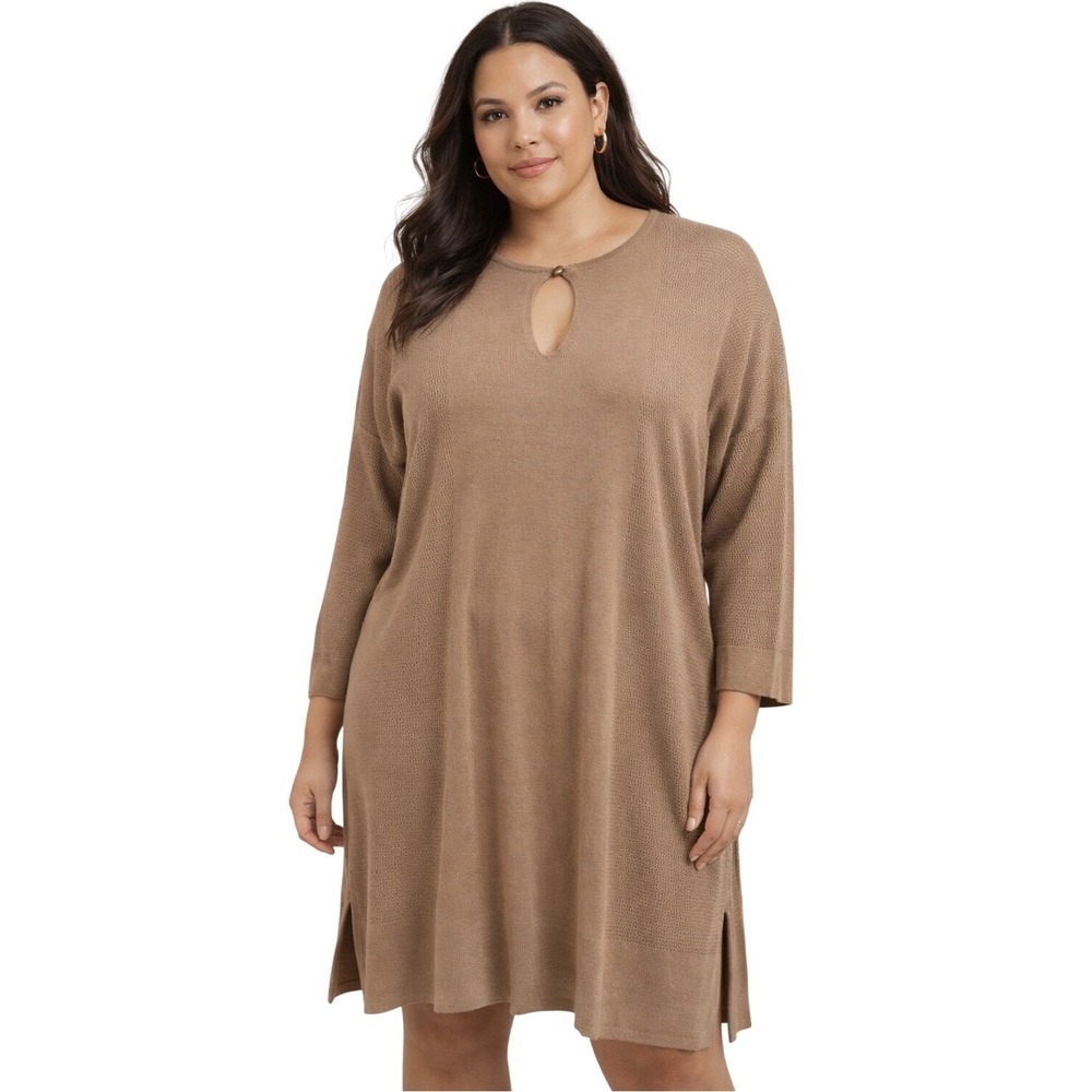 Peruvian Connection Womens Dress Tan Pima Cotton Modal Keyhole Knit Tunic Medium